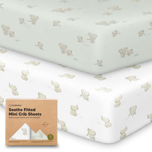 Mini Crib Sheets Fitted 2 Pack, Organic Cotton Playard Bedding for Pack N Play Mattress 38x26, Soft Breathable Toddler Bed Cover Neutral for Boys Girls (Elly)