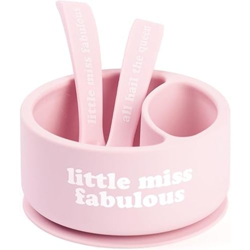 Bella Tunno Bowl and Spoon Baby Feeding Set – Suction Bowl and Baby Spoon for Toddlers and Kids, Baby Led Weaning Spoons and Bowls with Non-Toxic, BPA Free Silicone, Little Fabulous/Hail The Queen