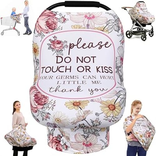 Metplus Breathable Car Seat Cover for Babies, Stretchy Nursing Cover for Breastfeeding, Multi Use Newborn Carrier/Stroller/Shopping Cart, Girl Boy Stroller Cover Gift