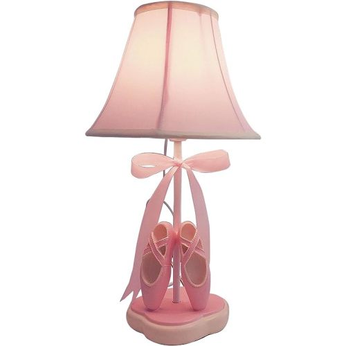 Cozylight Bedside Lamp, Pink Dancing Shoes Design, 14inch Tall Table Lamp with Fabric Stitch Shade for Girl’s Bedroom Décor, Including an E26 LED Bulb (Push Button)