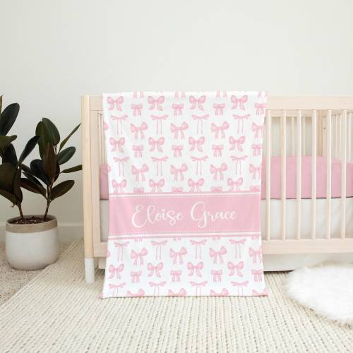 Personalized Pink Bow Blanket with Name, Personalized Baby Girl Blanket, Custom Toddler Girl Birthday Gift, Coquette Bow Shower gift SB587
