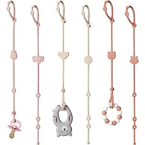 ROCCED Toy Straps for Baby 6pcs, Silicone High Chair Toys Straps Stroller Accessories Toddler Bottle Straps Car Seat Toys Baby Travel Essential Baby Toy Clips, Silicone Pacifier Clip Animal Design