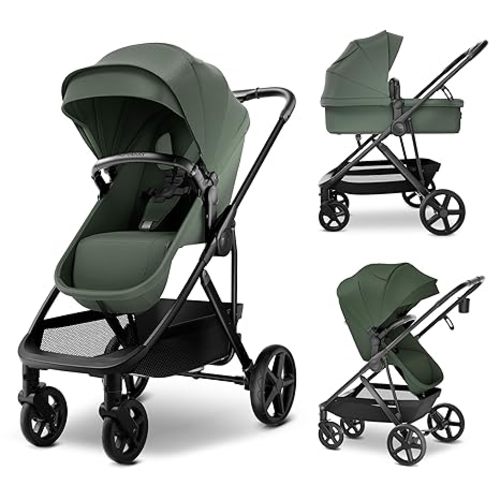 MAMA & BABY Rovee 2-in-1 Baby Stroller, Convertible Infant & Toddler Stroller with Reversible Seat, Large UPF 50+ Sun Canopy, Foldable Stroller with Shock-Absorbing Wheels & Storage Basket