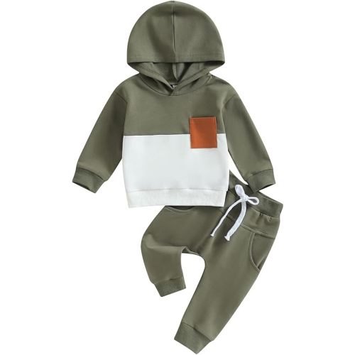 Infant Baby Boys Pants Outfits Set Long Hooded Striped Sweatshirts Pants Clothes Set Fall Winter Pants Sweatsuit