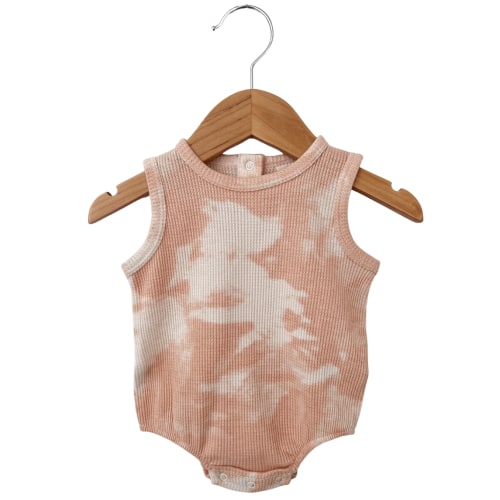 Organic Waffle Bubble Romper, Pink Lemonade Tie Dye