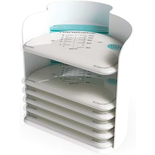 Nanobebe 25 Breastmilk Storage Bags & Organizer – Fast, Even Thawing & Warming Breastmilk Bags, Save Space & Track Pumping – Freezer & Fridge Breastfeeding Supplies