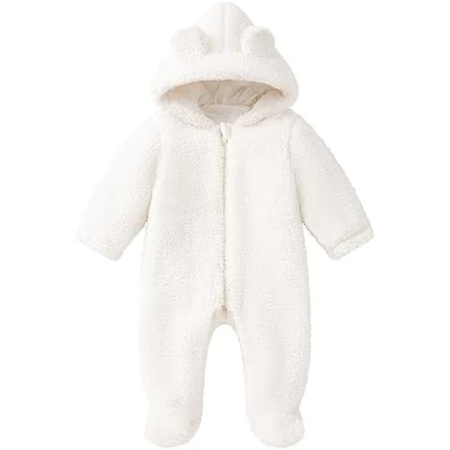 pureborn Newborn Baby Fleece Footed Jumpsuit Hooded Pramsuit Winter Snowsuit for Infant Boys Girls 0-12 Months