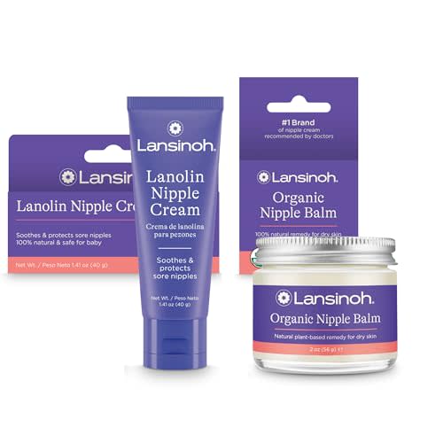 Lansinoh Lanolin Nipple Cream (1.41 Ounces) and Organic Nipple Balm (2 Ounces), Breastfeeding Essentials, 1 Count Each