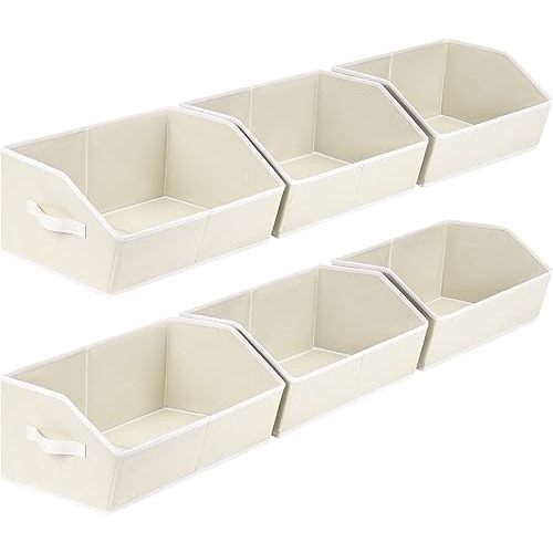 Organizer Bins Cube Storage - Trapezoid Storage Bin 6 Pack, Fabric Baskets for Organizing, Large Storage Basket for Shelves, Closet Organizers for Toys, Clothes, Towels (Beige)