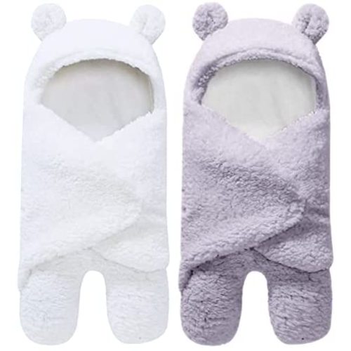 Spotted Play 2 Pack Sherpa Baby Swaddle Blanket - Grey and White