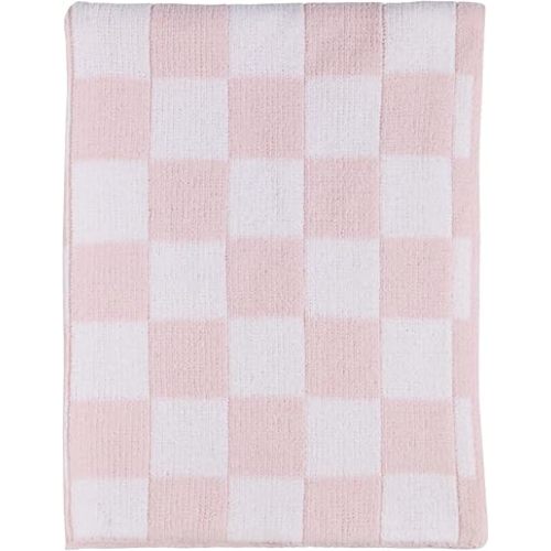Living Textiles Pink Check Chenille Knitted Soft Baby Blanket - Reversible Premium Cozy Fabric for Best Comfort - for Infant,Toddler,Newborn,Nursery,Girl,Throw,Crib,Stroller