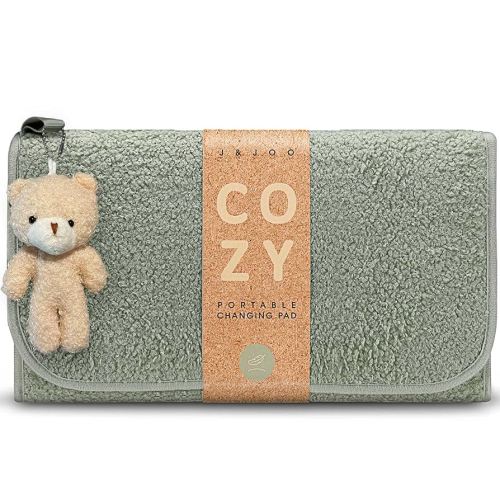 J&Joo Portable Diaper Changing Pad - Ultra Soft, Extra Padded, Waterproof Baby Changer Travel Essential, EZ Access Mesh Pockets, Gift for Baby Shower, Newborn Girls and Boys, 0-12 Months