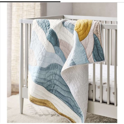 Cloud Embroidered Hand-Quilted Organic Cotton Baby Crib Quilt