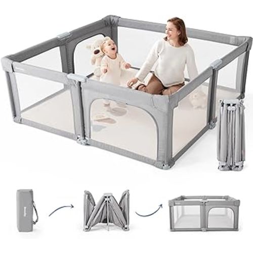 Sweeby Baby Playpen, Baby Gate Playpens for Babies and Toddlers, Extra Large Playpen with Door Play Yard for Baby Fence Indoor and Outdoor Play Pen,Grey