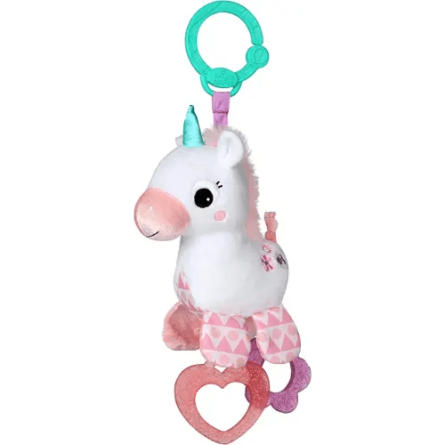 Bright Starts Unicorn Sparkle & Shine Plush Take-Along Stroller or Carrier Toy, Ages 0 Month+, Pink