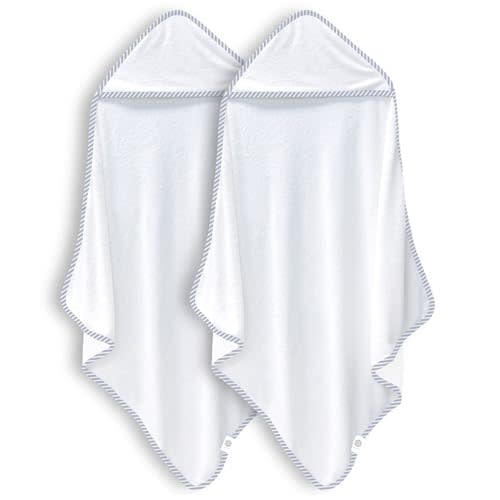 2 Pack Baby Bath Towel - Rayon Made from Bamboo, Ultra Absorbent - Ultra Soft Hooded Towels for Boy and Girl (White and Stripe, 30 x 30 Inch)
