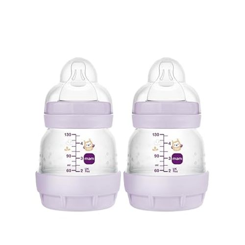 MAM Easy Start Anti-Colic Baby Bottles, Extra Slow Flow, Breastfeeding-Like Silicone Nipple Bottle, Reduces Colic, Gas, & Reflux, Easy-to-Clean, BPA-Free, Vented Baby Bottles for Newborns, 0-3 Months