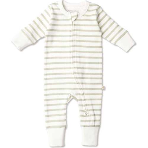 Organic 2-Way Zip Romper, Sage Stripes - Makemake Organics | Maisonette