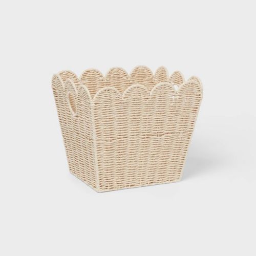 Floor Woven Scallop Kids' Storage - Pillowfort™: Handwoven Iron Basket With Handles, Off-white, 15"x25" : Target