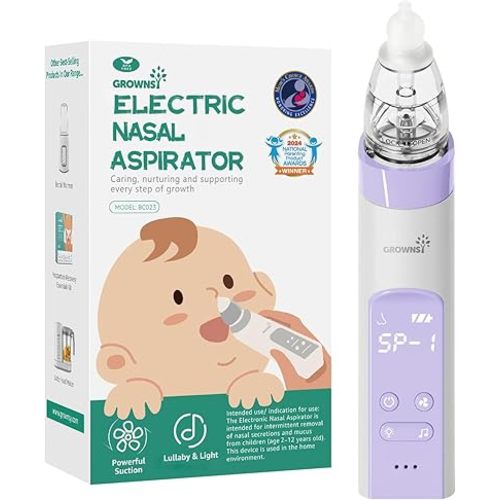 GROWNSY Nasal Aspirator for Baby, Electric Baby Nose Sucker, Automatic Nose Cleaner with Larger Suction Chamber and More Powerful Suction, Music and Light Soothing Function, Purple