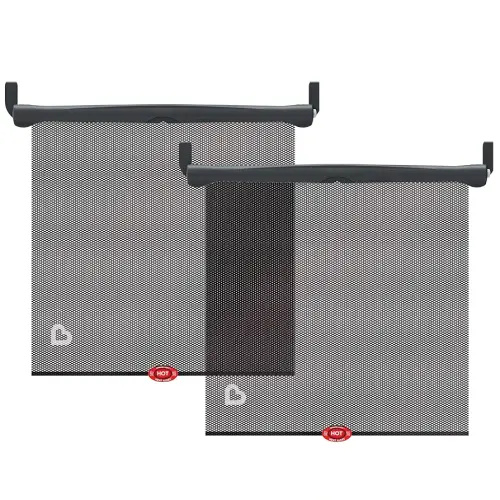 Munchkin Brica Sun Safety Car Window Shade with Heat Alert, Helps Block UVA/UVB Rays, 2 Pack, Black