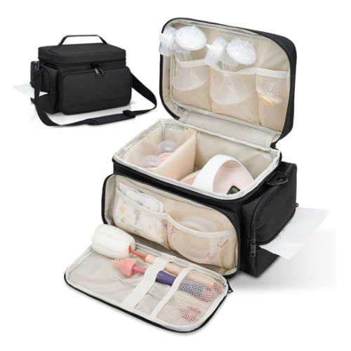 Breast Pump Bag Fit for Spectra S1 and S2, Pumping Bag with Waterproof Mat for Pump Accessories, Portable Pump Carrying Case for Work, Travel and Family Use, Black
