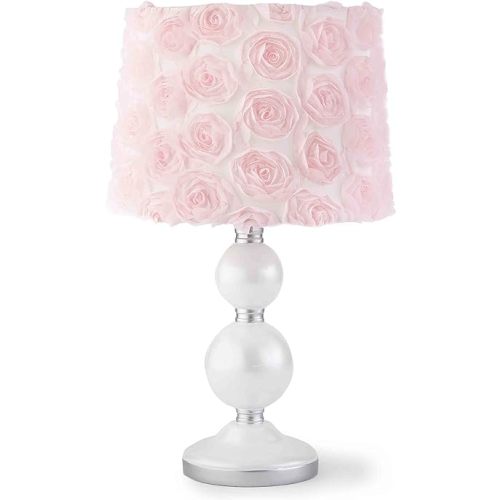 Levtex Baby - Elise Table Lamp and Shade - Spindle Base with Pink Rosette Shade Lamp - Nursery Accessories - Measurements: 22 in. high and 6 in. Diameter