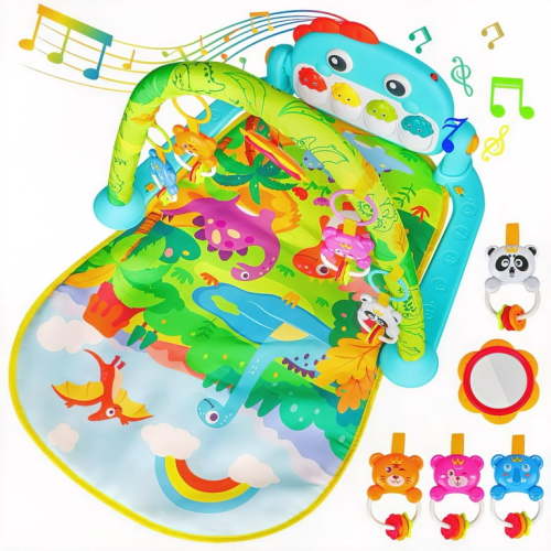 Beefunni Interactive Baby Tummy Play Mat, Musical Dinosaur Foot Piano with Light, Fun and Educational Gym Mat for Infants 0 3 6 9 12 Months, Christmas Newborn Gift for Baby Boys Girls