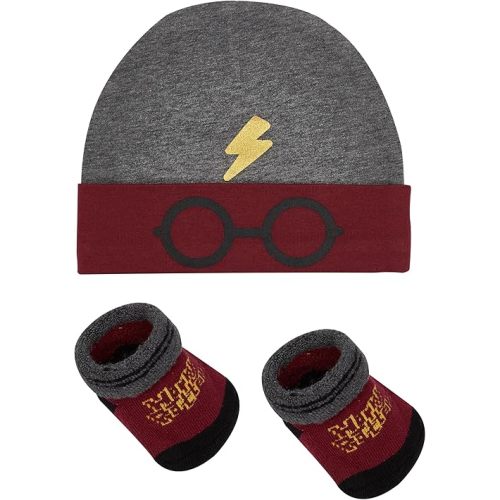 Harry Potter Baby Hat and Bootie Sock Gift Set, Newborn Accessories 0-12 Months