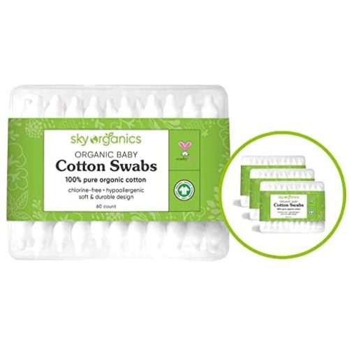Sky Organics Organic Baby Cotton Swabs for Baby, 100% Pure Organic Cotton, GOTS Certified Organic Cotton, 180 Count