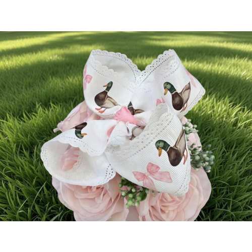 Mallard Duck Hair Bow | Pink White Toddler Girl Accessory