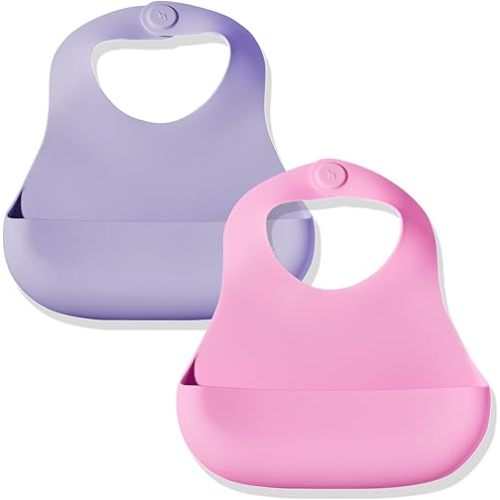 Magnetic Silicone Bibs 2-Pack Waterproof, Dishwasher Safe, BPA Free Food-Grade, Baby Feeding Bib