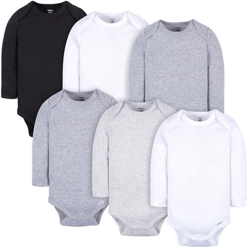 Gerber Unisex Baby 6 Pack Long-sleeve Onesies Bodysuit - 0-3 Months - White and Black