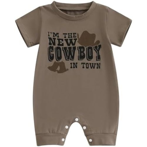 YINGISFITM Western Baby Boy Clothes Cow Boy Short Sleeve Jumpsuit Cute Cowboy Romper Newborn Onesie My First Rodeo Outfit