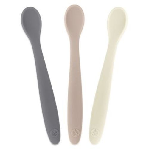 WeeSprout Silicone Baby Spoons, First Stage Infant Feeding Utensils With Soft-Tip - Set of 3 (Matte Dark Grey, Off White, Tan)