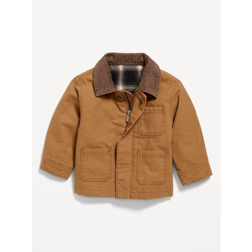 Canvas Corduroy-Trim Barn Coat for Baby