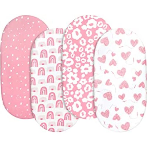 Gllquen Baby Bassinet Sheets 4 Pack, Breathable Cozy Fitted Mattress Sheet, Elastic Travel Crib Fashionable Floral Pattern, Standard Cradle Safe Sheets for Baby Boy Girls 32"X16"(Love)