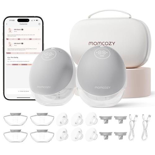 Momcozy Breast Pump Hands Free Upgraded Mobile Flow | M9, App Discreet Control with Personalized Multi-Modes & 15 Levels, Wearable Breast Pump 24mm, 2 Pack Gray