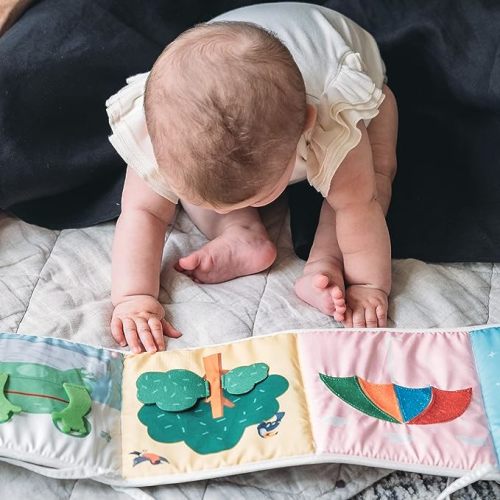 Spiggly Infant Toys 0-6 Months – Baby Mirror Tummy Time Toys – Sensory Books for Babies – Touch and Feel Crinkle Books for Babies – Soft Baby Books - Touch & Feel Book With Tummy Time Mirror