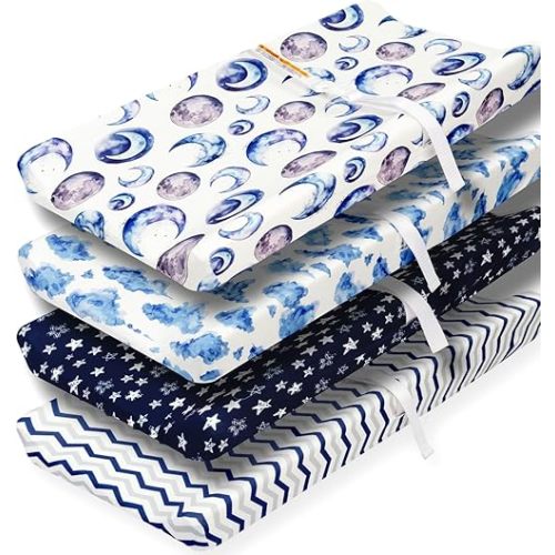 4 Pack Changing Pad Cover for Baby Boys Neutral Unisex Fitted Breathable Baby Changing Pad Sheets for Toddler Changing Table (Sky)