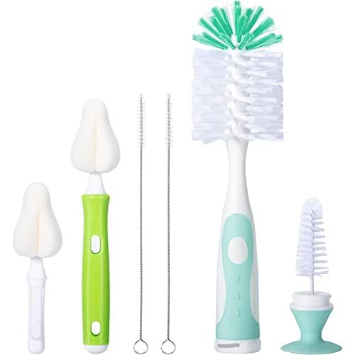 Baby Bottle Brush Kit with Suction Base, Hidden Cleaner & Sponge, Green