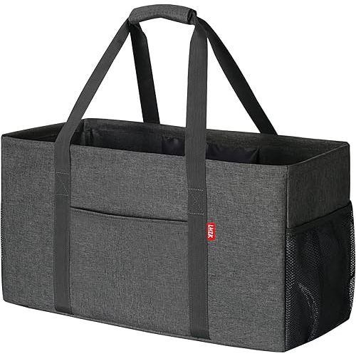 LHZK Standing Extra Large Utility Tote Bag with Metal Wire Frame and the Sides Rinforced, Foldable Grocery Tote Bag Beach Bag