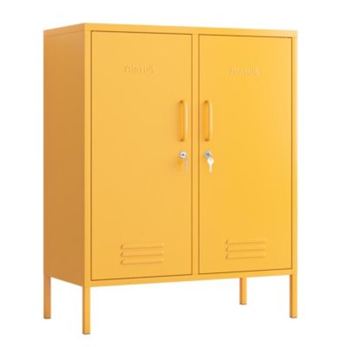 40" Wide Storage Cabinet 2 Door Multi-Function locker Metal Heavy Duty Tool Cabinet 3 Tiers Lockable Storage Cabinet Removable Shelves Easy to Assemble Yellow Size: 40”H x 31.5”W x 14.96”D