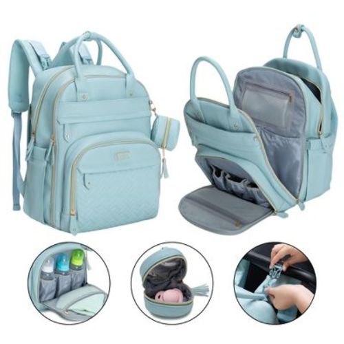 BabbleRoo Premium Vegan Leather Diaper Bag - Powder Blue