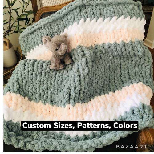 chunky fuzzy hand knit chenille baby blanket  ( available in a variety of colors), baby gift, baby shower gift, gift for baby
