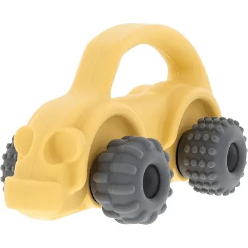 Nuby Silicone Teether Toy for Babies – Textured Teething Car with Moving Wheels, Easy to Hold, Soothes Sore Gums, Encourages Tactile Development & Hand-Eye Coordination, Yellow Bug Car