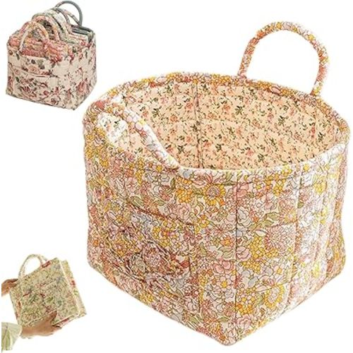 Boho Fabric Storage Basket - Bohemian Style Tote Bag, Boho Floral Laundry Baskets, Large Capacity Fabric Storage Basket for Clothes and Sundries (G)