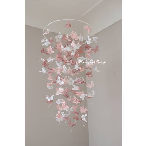 DUSTY ROSE MAUVE blush, light blush white butterfly mobile/Baby shower gift/Nursery Mobile/Girl bedroom Mobile/Nursery Decor/birthday gift.