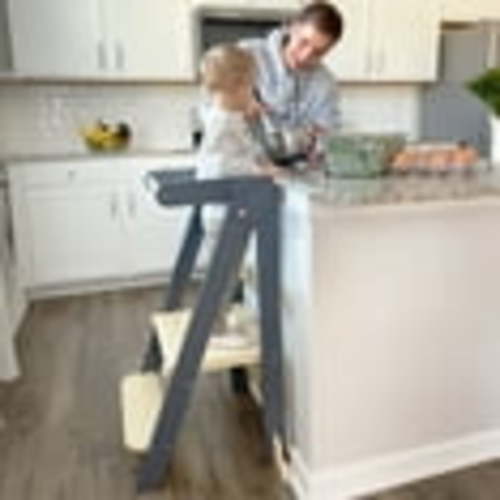 HARPPA Foldable Toddler Kitchen Tower, Standing Stools for Kids Age 1.5-6 Years, Gray