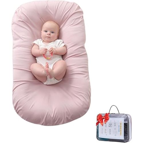 Baby Lounger for Tummy Time, Soft Gym Play Mat for Newborns, Portable Baby Nest & Floor Cushion for Boys & Girls 0-12 Months (Pink)